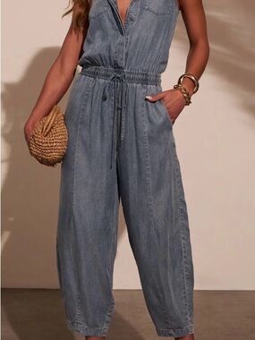 Vici Light Blue Denim Wide-Leg Jumpsuit